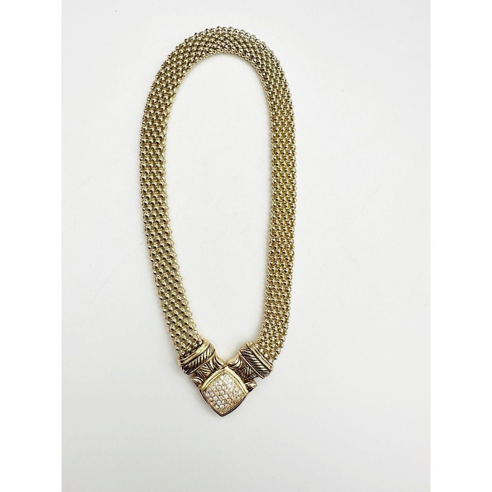 Necklace Choker Rhinestone Front Lock Gold Tone Mesh Chain Magnetic Clasp - Picture 4 of 8